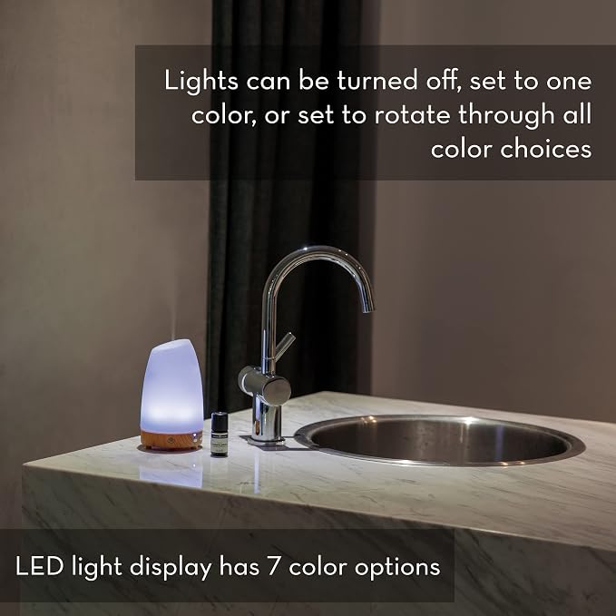 Serene House Ultrasonic Astro Aromatherapy Essential Oil Cool Mist Diffuser – 7-Color Calming Light Display with Timer Control, Automatic Shut-Off (White Cover/Light Wood Base, 90ml)