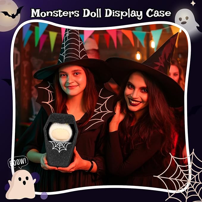 Halloween Doll Display Box Halloween 17cm Doll Accessories Coffin Case with Lid for 17cm Dolls Holiday Dress Outfit Goth Black Display Organizer Gifts for DIY Dress-up Lovers & Collectors