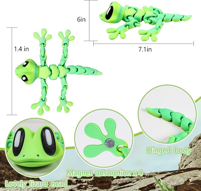 3D Printed Articulated Lizard, Flexible Dynamic Animals Toys, Full Articulated Toy with Magnets, Adults Fidget Toys for Autism ADHD, Home Office Decor, Festival Gifts (Green)