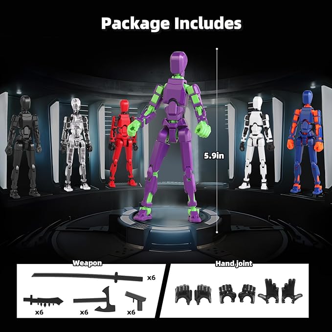 T13 Action Figure Set, 6PCS T 13 Robot Action Figure Titan 13 3D Printed Toys Articulated, for Modeling Enthusiasts Etc Birthday Gifts & Children's Day Gifts for Kids 5-8 Years Old（Assembly Required）
