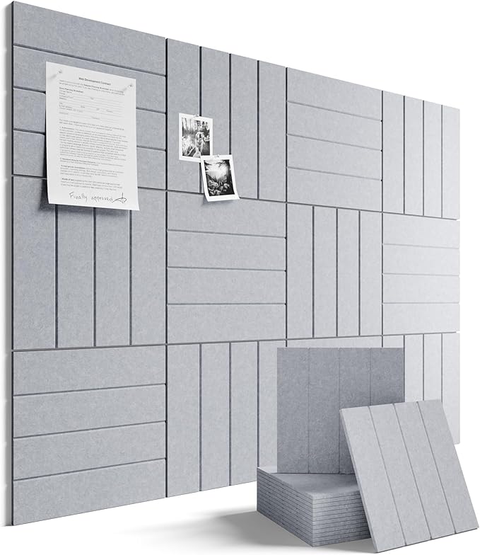 Fluxynara 48" x 36" Large Felt Bulletin Board, Soft Gray | 12 Pack Cork Board Alternative with 60 Safe Adhesive Tabs, Pin Boards for Wall Decor, Home, Office, Classroom,Dorm