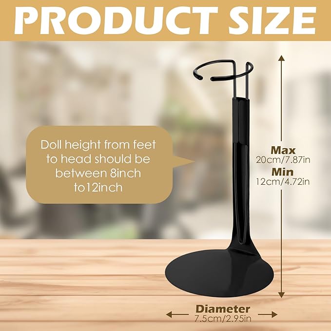 12 Pcs Doll Stand Action Figure Stands with Expandable Waist Wire for 8" to 12" Dolls and Action Figure(Black)