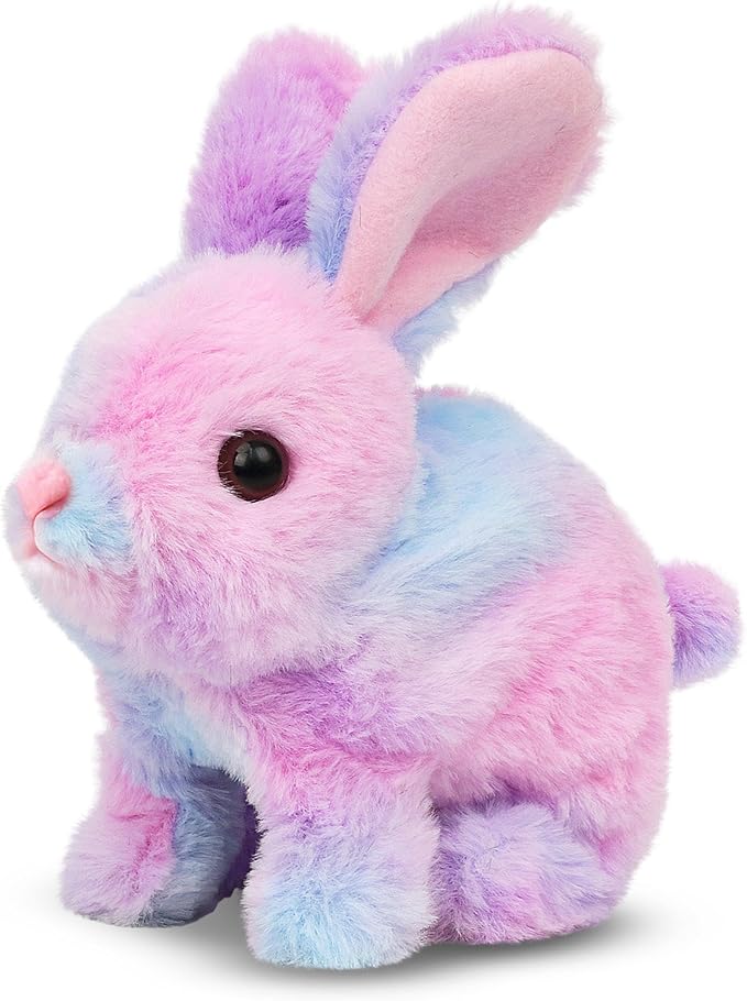 Easfan Easter Rabbit Pink Plush Jumping Spotted Rabbit Talking Hopping Ears Nose Moving Educational Plush Toy Singing Shaking Glowing Interactive Toy Electric for Toddlers Kids
