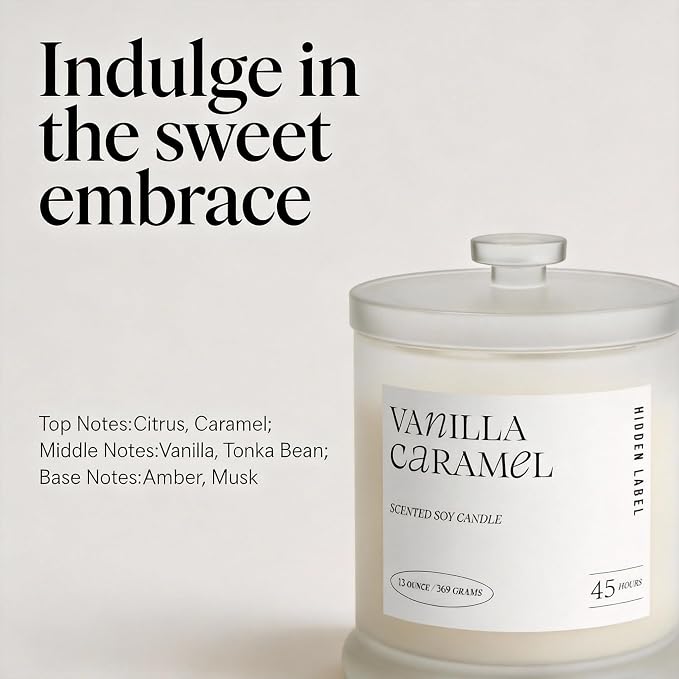 Vanilla Caramel Scented Candle, 13oz Natural Soy Wax Non Toxic, 2 Wick Large Aromatherapy Candles for Home Scented, 75hours Clean Burn,Long Lasting Big Jar Candles for Women,Stress Relief & Relaxation