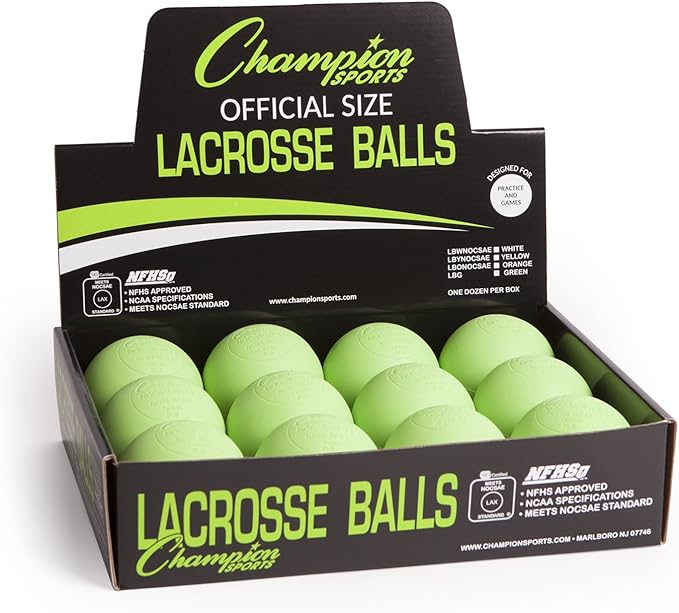 Champion Sports Lacrosse Balls – Official Size SEI Certified, Multi-Color Packs of 3, 6, or 12 for Practice & Games