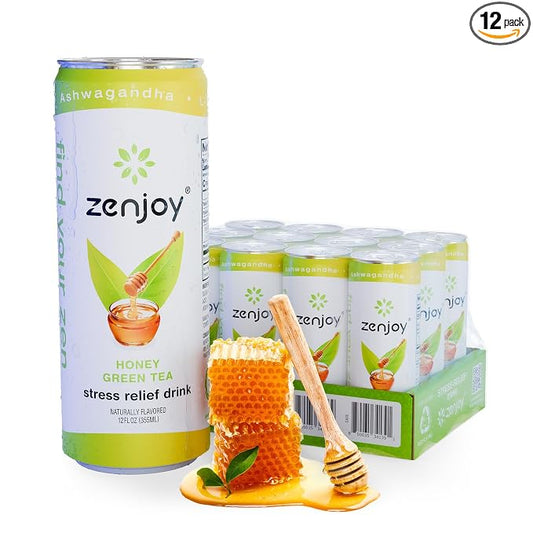 Adaptogen Drink Stress Relief Tea | Non Alcoholic Calming Drink w/Ashwagandha, Lemon Balm & L-Theanine for Focus | Stress Tea Calming Social Mocktail with Adaptogens (12 Pack, Honey)