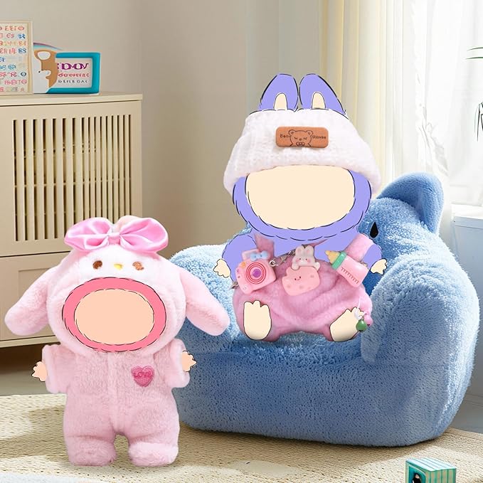 17cm Clothes for Dolls, Hat & Overalls Clothes Set Outfit for Dolls, Keychain Accessories for Doll, Suitable Gifts for Children (NO Doll)(3-Piece Pink)