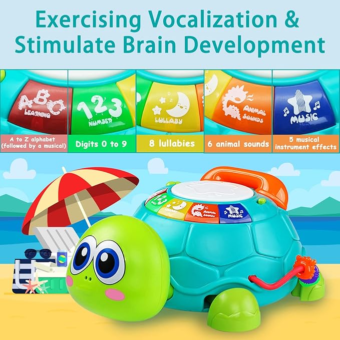 Baby Crawling Toys 6 to 12 Months, Infant Turtle Musical Toys with Phone Hand Drum，Baby 7 8 9 10 11 Months 1-2 Year Old Boy Girl Gift Green