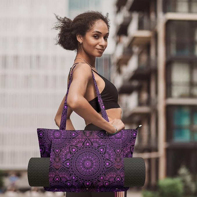 Yoga Bag for Women, Large Canvas Yoga Mat Tote Bag with Yoga Mat Carrier - Large Mat Pocket Fitness Tote for Pilates, Gym, Travel, Office & Beach
