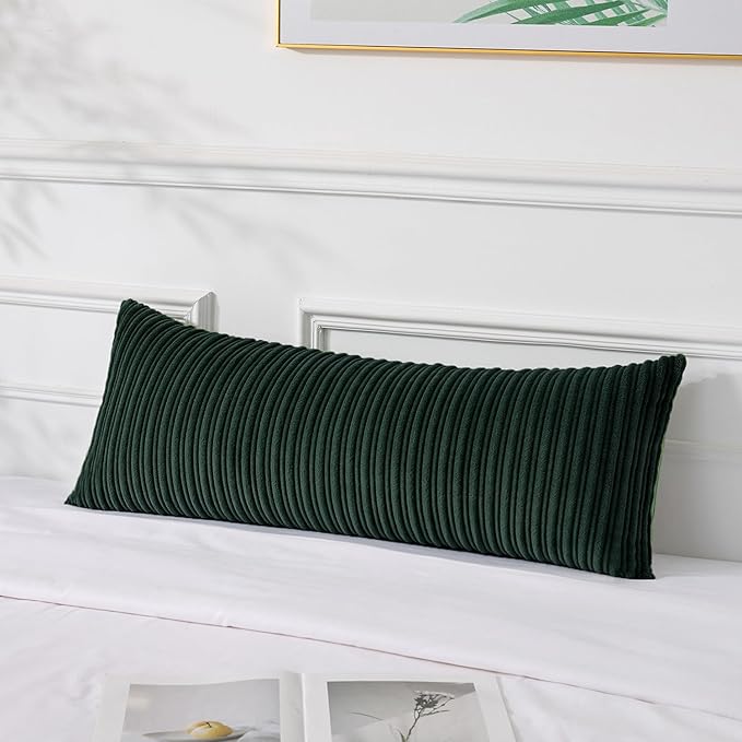UGASA 14x36 Inch Christmas Pillow Cover Pack of 1 Soft Boho Stripe Corduroy Large Long Rectangle Lumbar Cushion Case Decorative Pilowcase for Bed, Couch, Sofa, Bedroom, Living Room, Dark Green