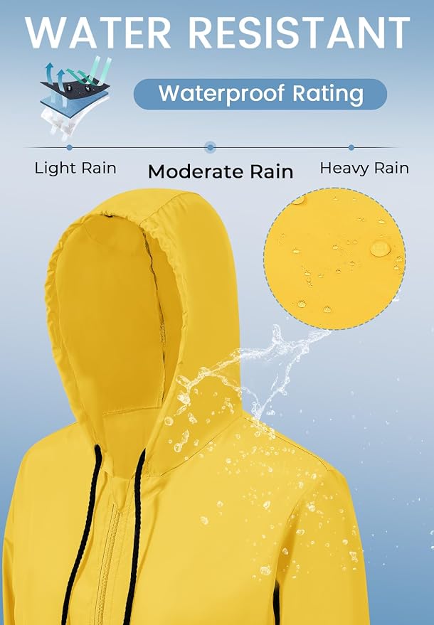 Zando Lightweight Rain Jacket Women Packable Waterproof Raincoat with Hood | Windbreaker Jacket Women, Light Raincoats for Drizzle, Rain Coats for Travel, Hiking and Commute