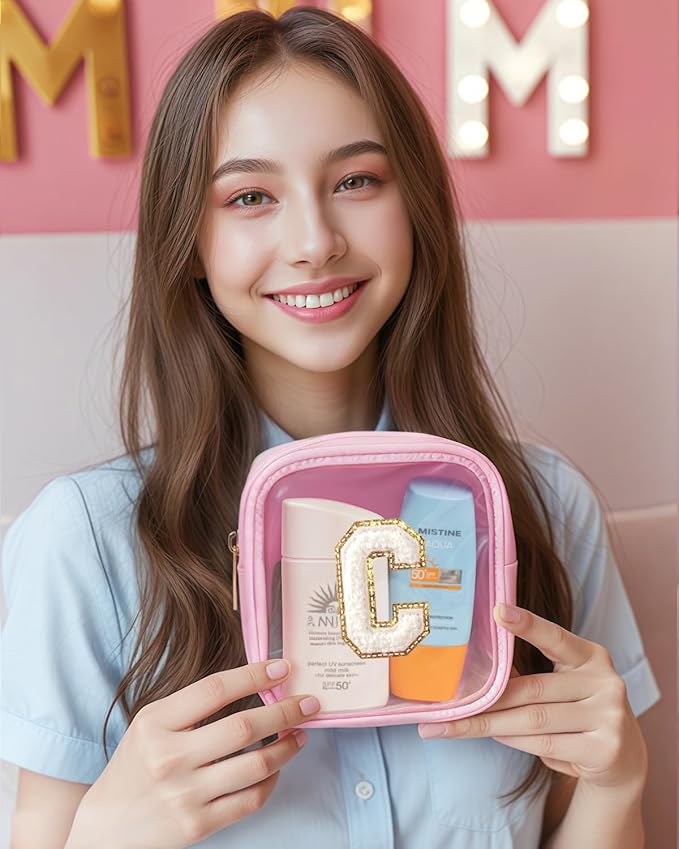 KOTORA Travel Clear Makeup Bag Toiletry Bag, Make up Bag Waterproof Toiletry Bags for Women Cosmetic Bag Preppy Stuff Brithday Gifts for Women Personalized Pink Mother Girlfriend Wife Gifts