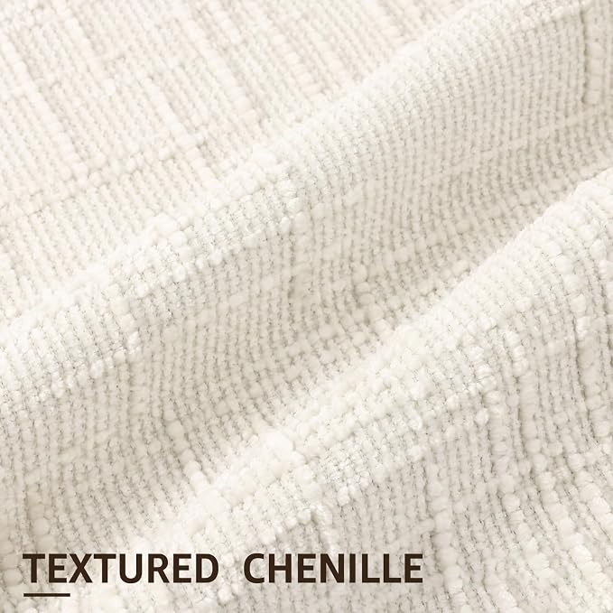 decorUhome Textured Chenille Throw Pillow Covers 24x24 Set of 2 Cream White | Fall Modern Farmhouse Soft Cozy Slubby Couch Pillow Cases Boho Decorative Pillow Cases for Bed Sofa Living Room Home Decor