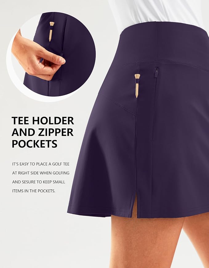 16" Golf Skirt with 2 Zipper Pockets | Tee Holder, Mesh Shorts, High Waisted, Casual, Pickleball, Athletic, Tennis, Skorts for Women