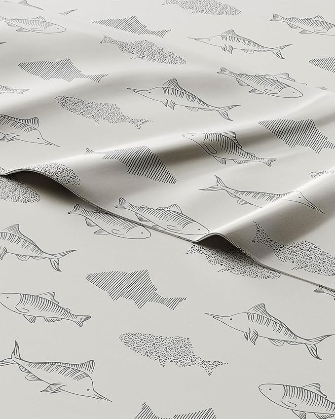 Kids Queen Size Bed Sheet Set - 4 Piece Kids Loft Bed Sheets - Fish Sea Animal Themed Bedding - Soft, Cute - Breathable and Machine Washable - Ocean Animal Bed Set for Boys, Girls, Teens and Toddlers
