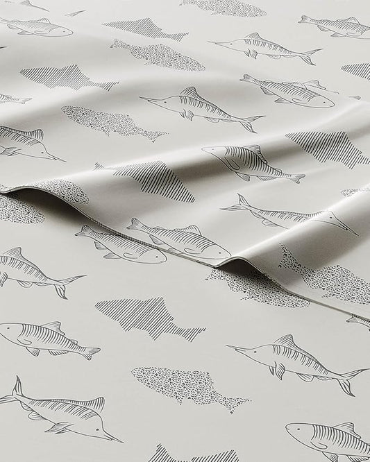 Kids Queen Size Bed Sheet Set - 4 Piece Kids Loft Bed Sheets - Fish Sea Animal Themed Bedding - Soft, Cute - Breathable and Machine Washable - Ocean Animal Bed Set for Boys, Girls, Teens and Toddlers
