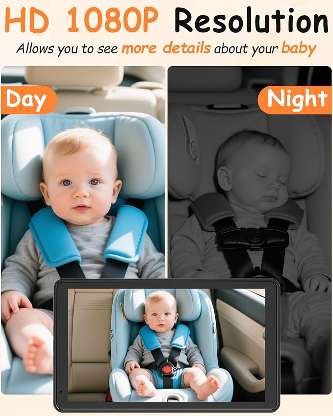 Rohent Baby Car Camera 7.2-Inch Monitor: 1080P HD Rear Facing Infant Backseat Camera with Night Vision 360° Rotation Wide Angle USB Plug & Play Anti-Glare Screen for Safe Driving F25