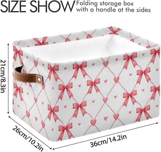 Aslsiy Storage Basket Watercolor Pink Bows Hearts Nursery Bins Baby Canvas Box Clothes Shelf Basket Laundry Hamper 2 Pcs