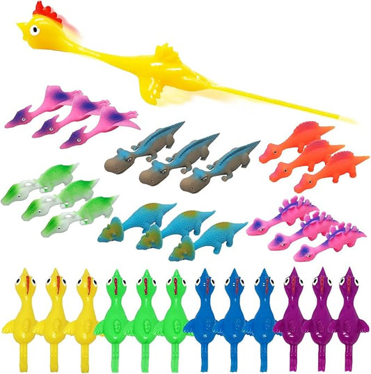Rubber Chicken Slingshot Dinosaur Catapult Toys, Slingshot Chicken Animal Finger Toys for Kids, Flick Chicken Dinosaurs Flying Games Stress Gag Toysfor EasterStuffers for Party Favors