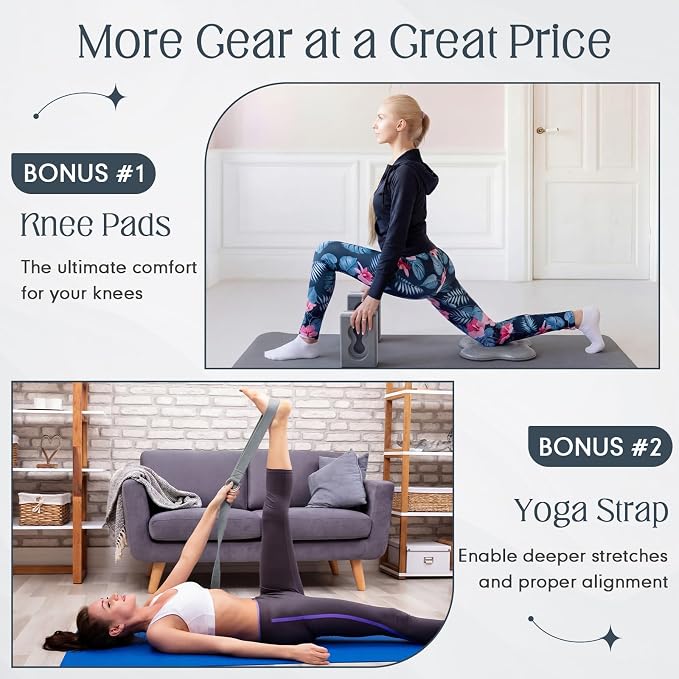 Yoga Blocks 2 Pack for Wrist Relief Yoga Blocks Wrist Support Set with Knee Pads and Strap Improve Comfort and Grip, Nonslip EVA Foam Pilates Exercise Balance Stretching Accessories Meditation
