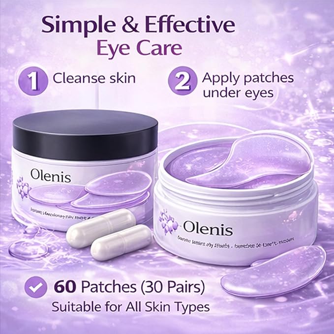 Olenis Peptide Collagen Hydrogel Bright Eye Patches – Under Eye Patches for Hydrating, Cooling & Depuffing – Firming Eye Treatment with Peptides & Collagen – 60 Count (1pcs)