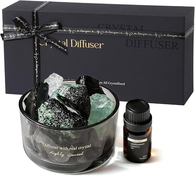 Crystal Stone Aroma Diffuser with Essential Oils for Home, Bathroom, Office, Home Decor & Fragrance 2 in 1, Chic Aromatherapy Gift Set (Jasmine Scent)