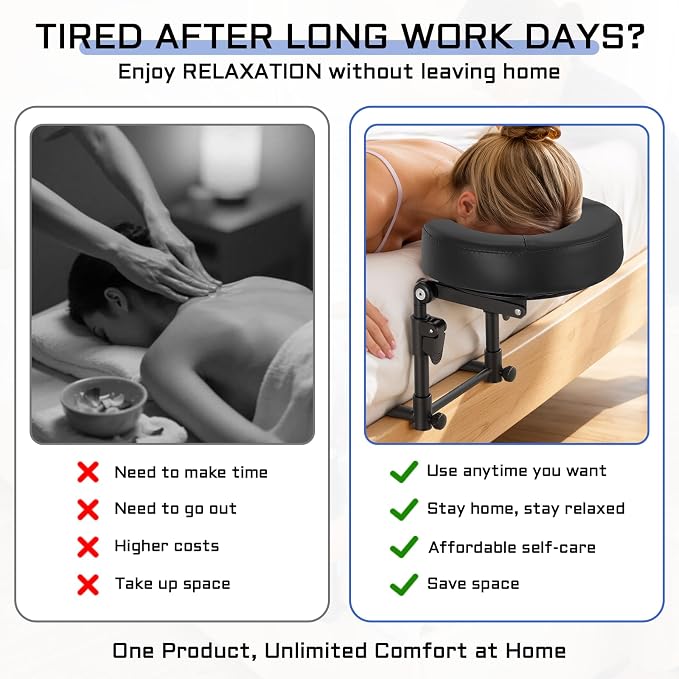Massage headrest for Bed with Storage Bag Adjustable Mattress Top Massage Kit, Massage Face Cradle at Home for Massage SPA Foldable & Portable Face Down Pillow After Eye Surgery (Black)