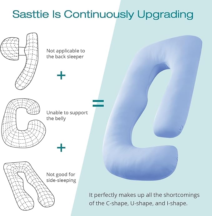 Sasttie Pregnancy Pillows for Sleeping, U Shaped Cooling Full Body Pillow with Removable Cover, Pregnant Women Must Haves, Maternity Essential, Light Blue