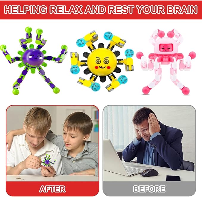 5 Pcs Transformable Fidget Spinner Toys for Kids, Stress Relief Sensory Toys for Autism ADHD, Birthday Party Favors, Easter Basket Essentials, Classroom Prizes, Stocking Stuffers for Boys Girls