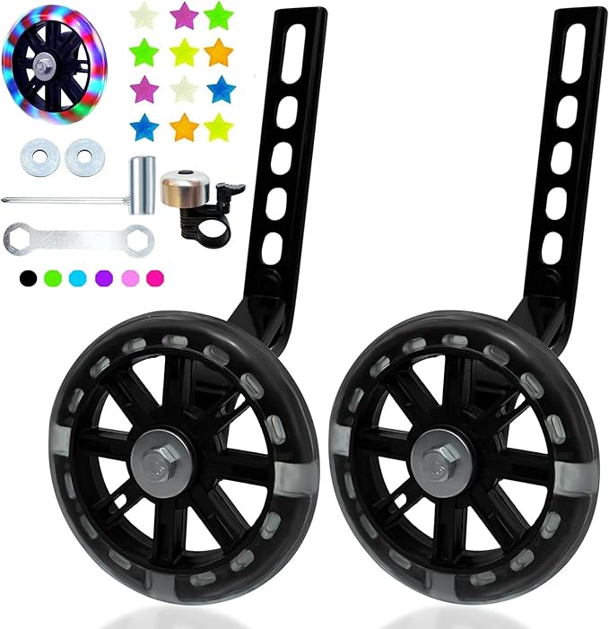 DDJKCZ Training Wheels Flash Mute Wheel Bicycle Compatible for Bikes of 12 14 16 18 20 Inch