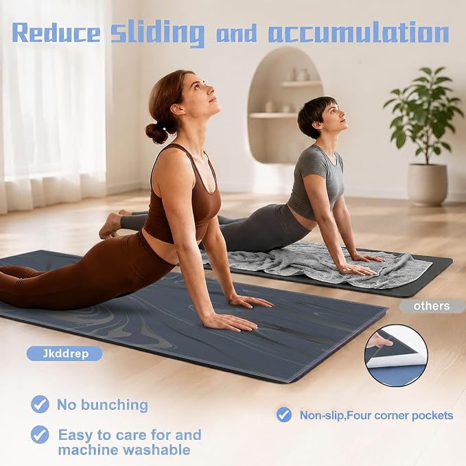 Yoga Mat Towel, Hot Yoga Non Slip with 4 Corner Pockets, 70 x 26 in | Soft Absorbent Microfiber With Four Corner Pockets, Fits Over Yoga Mats For Hot Yoga, Pilates, Gym, And Travel