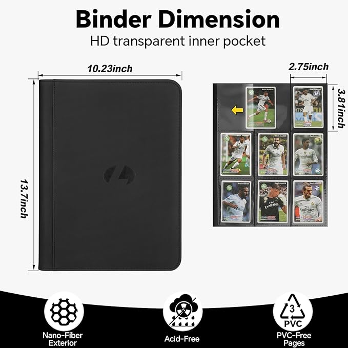 Trading Card Binder, Premium 9-Pocket Double Sided 540 Pocket PU Card Collection Binder, Collectible Trading Card Albums for MTG, TCG, Sports Cards (Black)