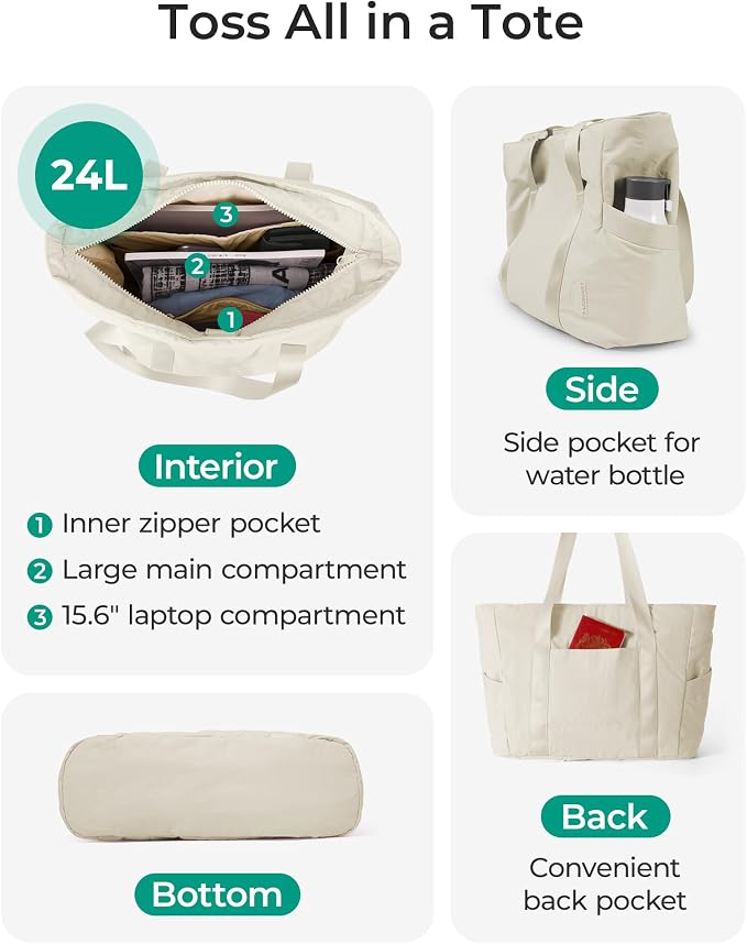BAGSMART Tote Bag for Women, Tote Bag with Zipper Work Tote with Compartments Nurse Shoulder Hanbag for Travel, Gym