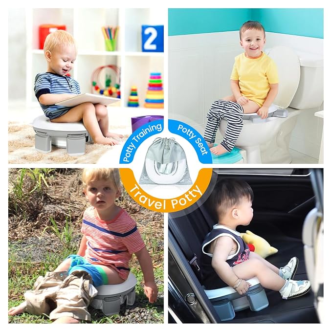 Orzbow Portable Potty Training Toilet, Travel Potty Seat for Toddler Boys Girls with Splash Guard, Potty Training Essentials, Foldable, Includes Free Travel Bag and 40 Liners, Indoor/Outdoor Use, Grey
