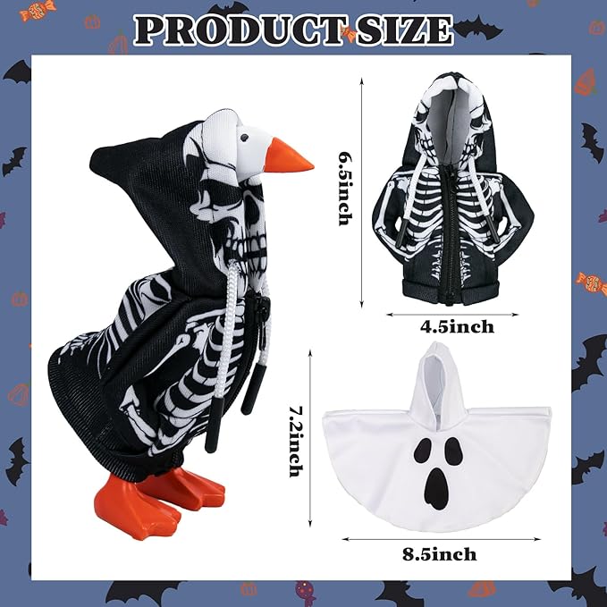 2 Pcs Halloween Desk Goose Outfits 7 Inches, Mini Desk Goose Clothes Skull Hoodie Ghost Hoodie 7 Inch Porch Goose Costume Desktop Goose Accessories for Magnetic Goose Statue Table Decor