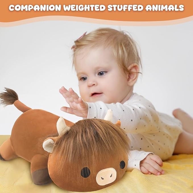 Weighted Stuffed Animals, Highland Cow Stuffed Animal with Weighted Beads, Cute Plush Toy Pillow Gifts for Adults Kids Boys Girls