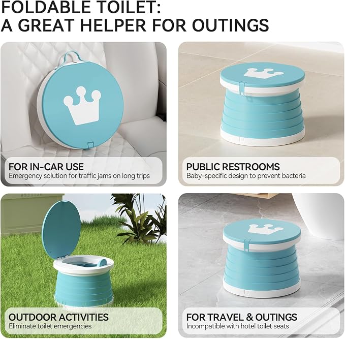 Portable Foldable Toddler Travel Potty - Medium Potty Seat, Emergency Toilet for Car Camping Hiking, Lightweight Potty Chair for Indoor Outdoor Toddler Use(sky blue)