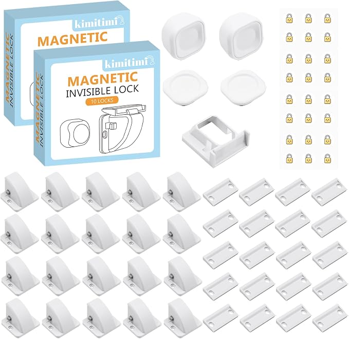 20 Pack Magnetic Cabinet Locks Baby Proofing - Child Safety Cabinet Latch Locks with Adhesive, No Drill or Tools Installation, for Cabinets Drawers Doors