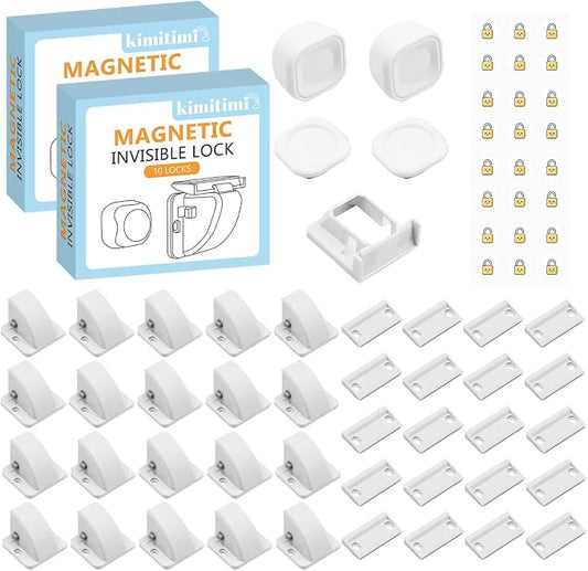 20 Pack Magnetic Cabinet Locks Baby Proofing - Child Safety Cabinet Latch Locks with Adhesive, No Drill or Tools Installation, for Cabinets Drawers Doors