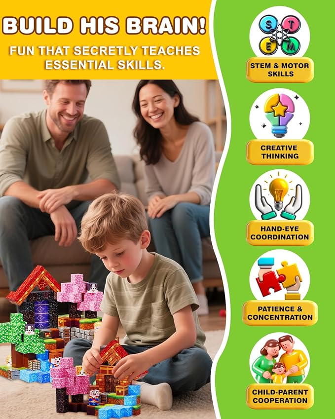 Magnetic Blocks for Kids 220PCS, Large 1-Inch Magnetic Building Blocks with Powerful Magnets, STEM Sensory Toys, Creative Educational Stacking Cubes, Perfect for Boys & Girls Ages 3-12