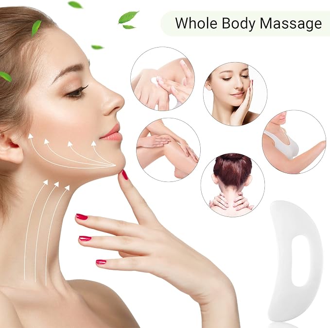 Treela 5 Pcs Gua Sha Facial Tools Set and 1 Pcs Body Gua Sha Massage Tool with Handle for Face Back Neck Leg Body Scraping Massage Board Guasha Comb(Jade, Resin,White)