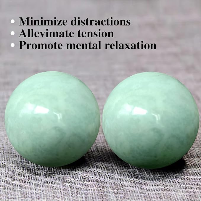 Traditional Chinese Baoding Balls, Marble Health Exercise Stress Relief Balls with a Retro Style Tassel Boxes for Gift, Green, 2-Piece Set, Medium-1.57"