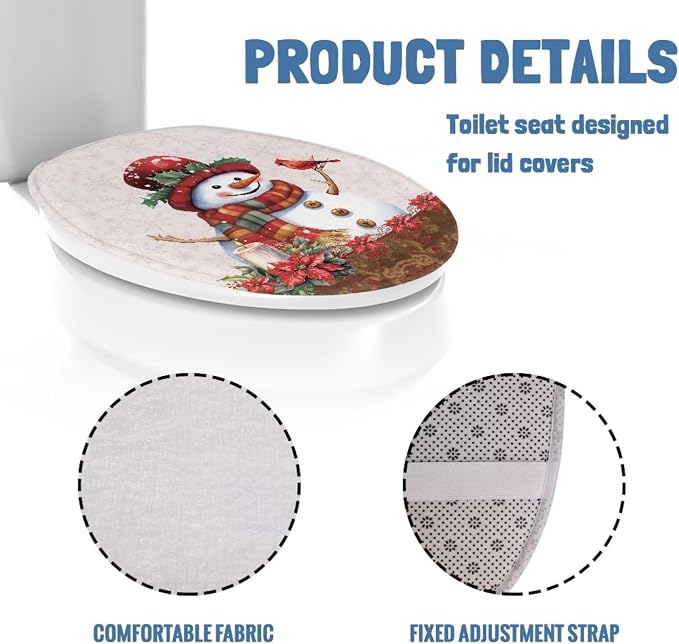Christmas Toilet Seat Lid Cover Elongated Christmas Decorations Indoor Poinsettia Toilet Seat Cushion Cover with Elastic Band Replacement for Bathroom Decor Machine Washable
