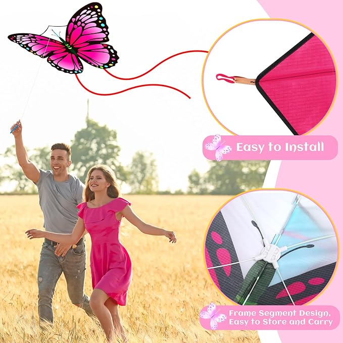 Silipull 6 Pcs Kites Butterfly Kite 55" x 28" Large Kites with 328ft String Colorful Beach Kite for Adults Beginner Outdoor Supplies