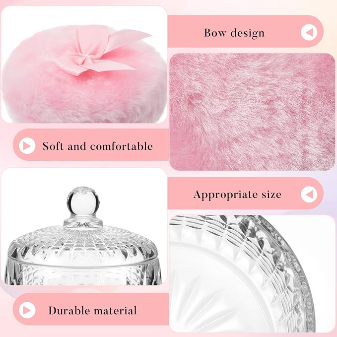 Tioncy 3 Pcs Large Body Powder Puff and Container Valentine's Day gift Powder Container with Puff Crystal Case Soft Washable Reusable Velour Face Body Glitter Wet Dry Makeup(Starry Sky,Clear)