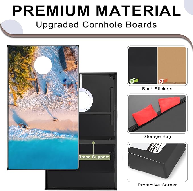 LED Cornhole Set, 3 x 2ft / 4 x2 ft Cornhole Board Game Set, Corn Hole Outdoor Game, Multi-Design with Light-Up Border, 8 Bean Bags, Carrying Case for Backyard, Beach, Lawn