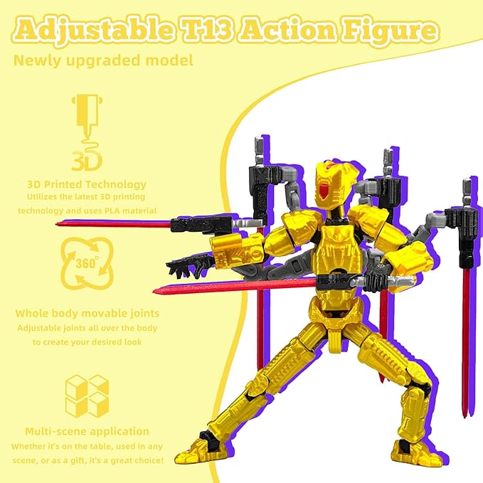 Assembly Completed T13 Action Figure，T13 mision 13 figuras originales 3D Printed Toys Nova 13 Action Figures Desktop Decorations for Game Lovers Toy (Yellow, 5.5 Inch)