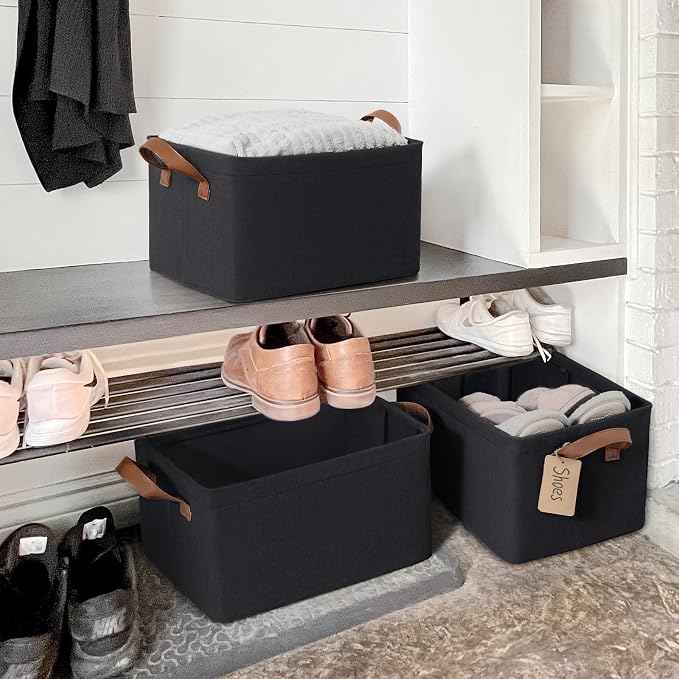 CHICVITA 20L Fabric Storage Bins with Handles, Metal Frame, 2-Pack, Black | 14 ¾" L x 10 ¼" W x 8 ¼" H, Clothes, Towels, Toys & Books Storage, Living Room, Bedroom & Entryway Organization