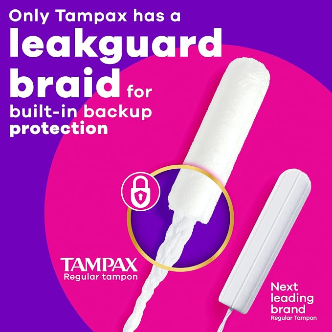 Tampax Radiant Tampons Multipack, with LeakGuard Braid, Light/Regular Absorbency, Unscented, 26 Count, Packaging May Vary