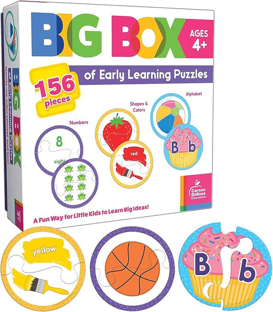 Carson Dellosa 156pc Big Box of Toddler Learning Activities, Colors, Shapes, Numbers, and Alphabet Puzzle, Phonics and Sight Word Games for Preschool and Kindergarten Learners Ages 4+